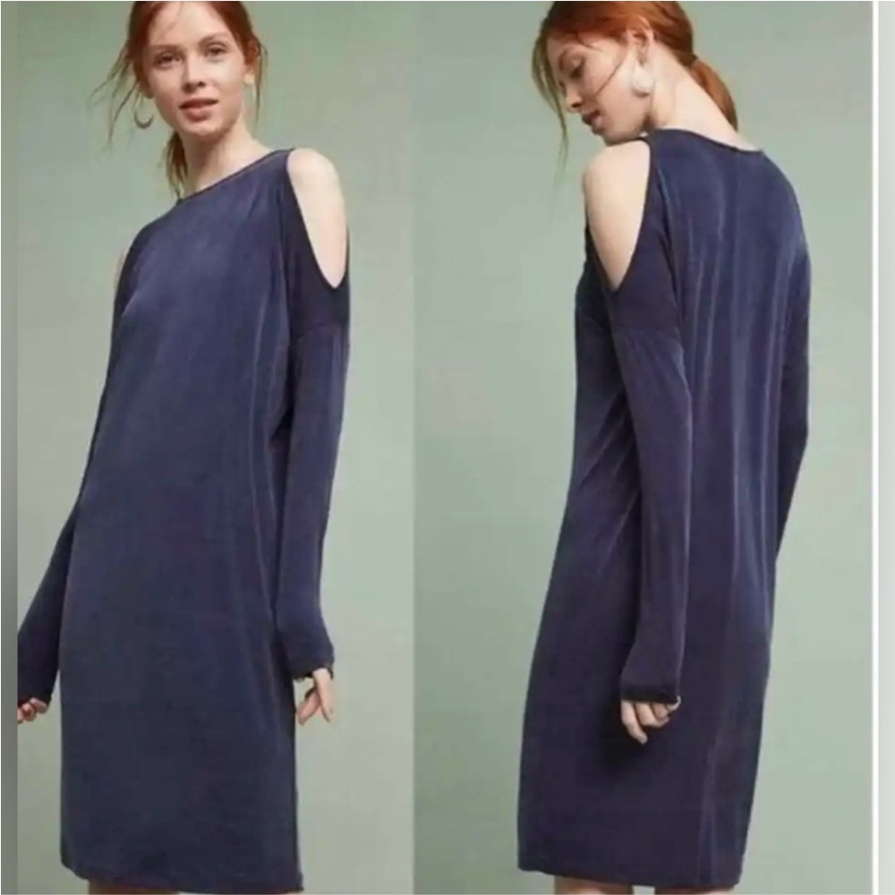 Eri + Ali Anthropologie Women's S Small Navy Blue Cold Shoulder Cocoon Dress